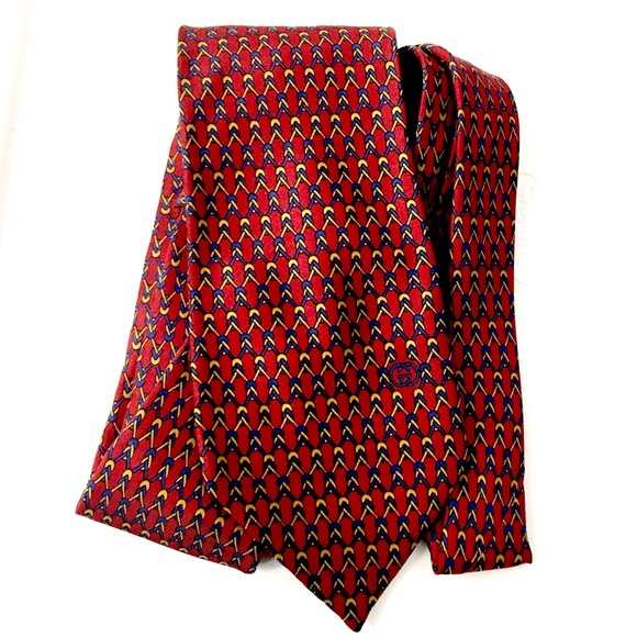 Gucci Silk  Wine  Gold Blue Knot GG Logo Tie - Picture 1 of 6